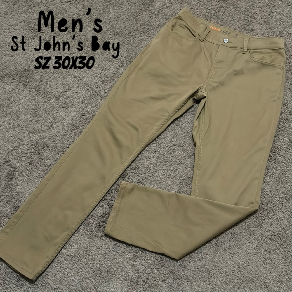Men’s St John’s Bay Temp Flex Trousers-30x30-Sand Color-Stretchy Recycled Poly - Picture 1 of 12